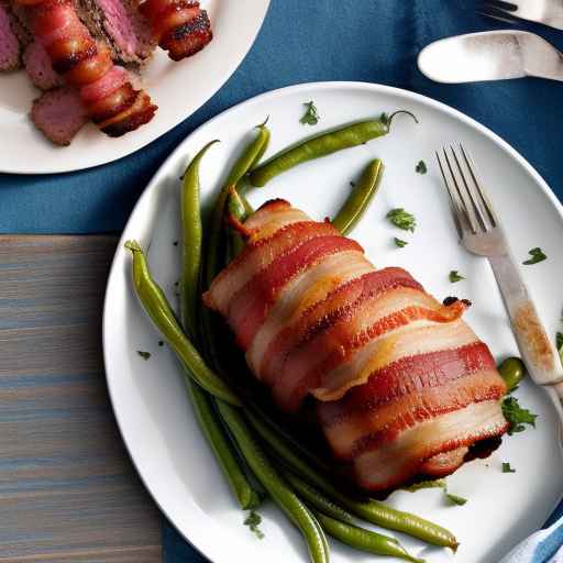 Мясной рулет в беконе по-американски с зеленой фасолью