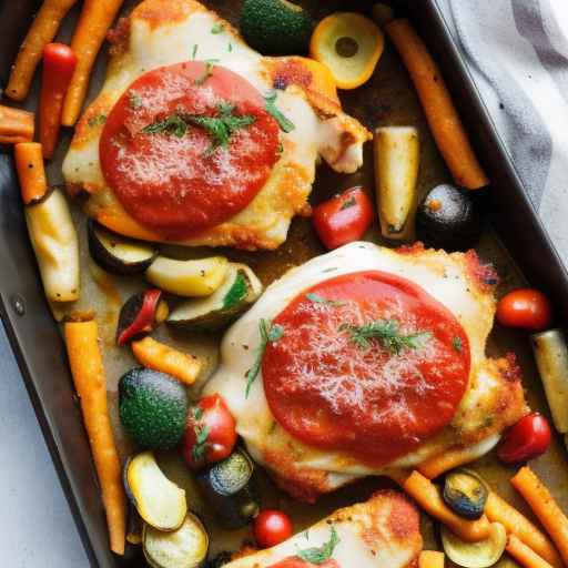 Запеченная курица с пармезаном и обжаренными овощами