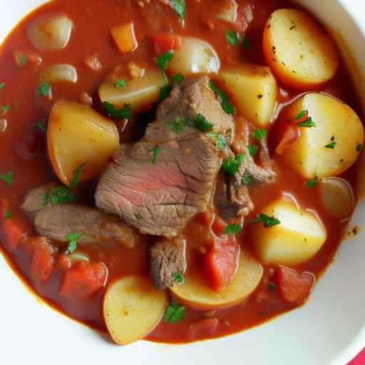 Тушеная говядина с помидорами и картофелем