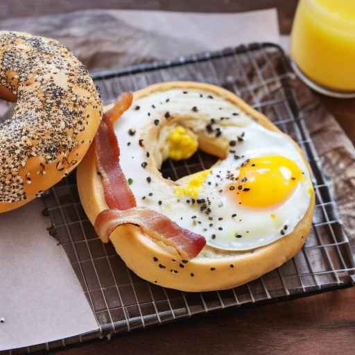 Бублик для завтрака с беконом и яйцом