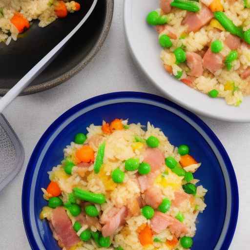 Жареный рис на завтрак с ветчиной и овощами