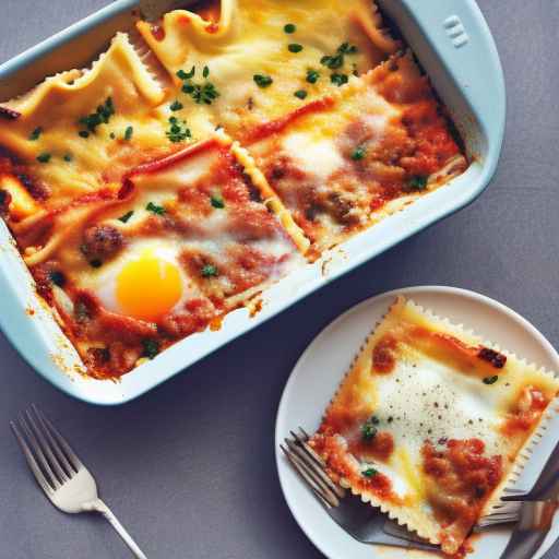 Лазанья на завтрак с колбасой и яйцом