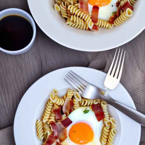 Паста для завтрака с беконом и яйцами
