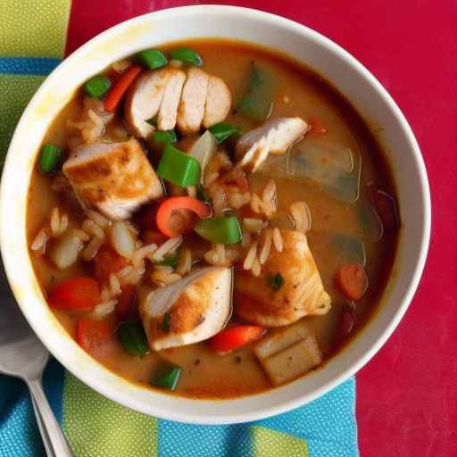 Каджунский гамбо из курицы и колбасы с рисом