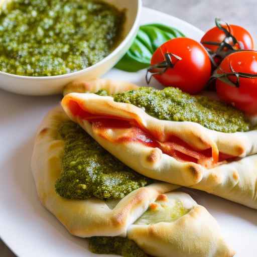 Кальцоне Капрезе с сыром Моцарелла, помидорами и базиликовым песто