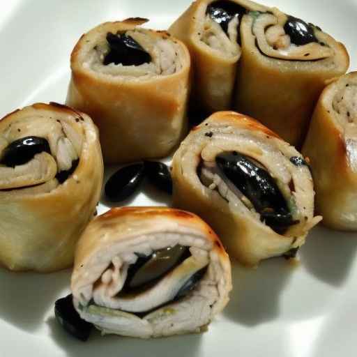 Ароматные роллы с курицей и черными оливками