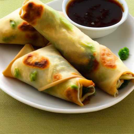 Яичные рулетики с курицей и брокколи с имбирным соусом