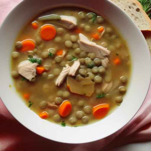 Суп из курицы и чечевицы с овощами и зеленью