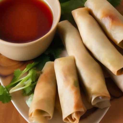 Спринг-роллы с курицей и грибами и соевым соусом для макания