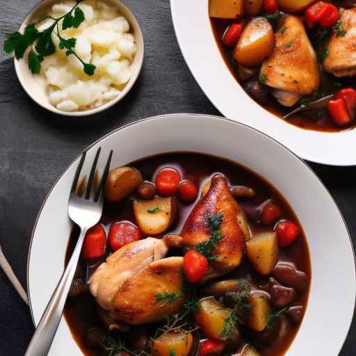 Тушеная курица в красном вине с картофелем