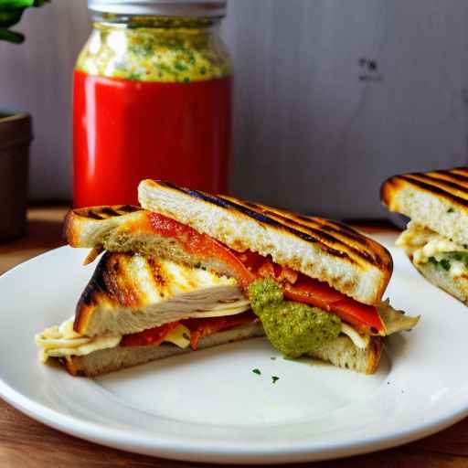 Панини из курицы и запеченного красного перца с майонезом песто