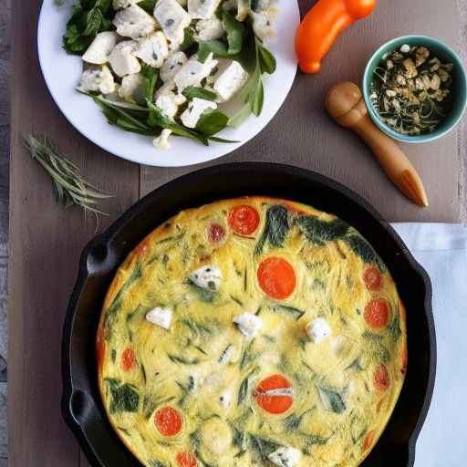 Фриттата из курицы и запеченных овощей с зеленью и сыром фета