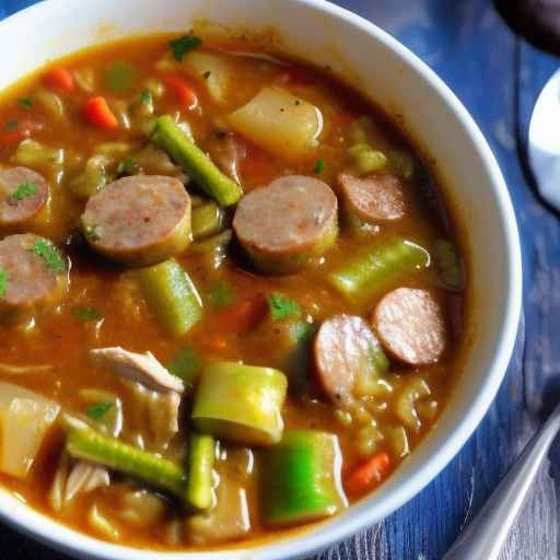 Гамбо из курицы и колбасы с окрой и рисом