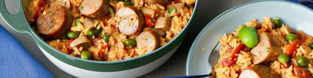 Джамбалайя из курицы и колбасы с рисом и овощами