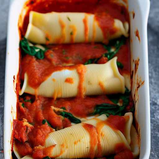 Фаршированные курицей и шпинатом ракушки с соусом маринара