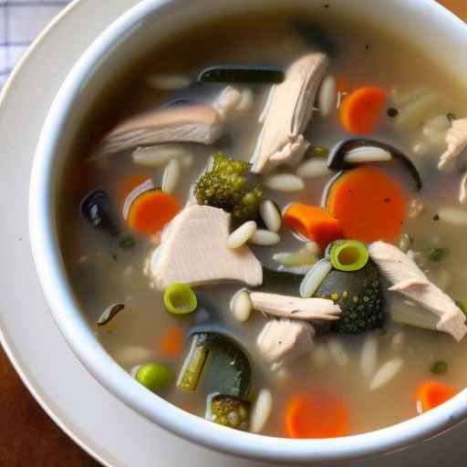 Суп из курицы и дикого риса с овощами