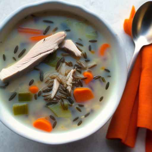 Суп из курицы и дикого риса с овощами и зеленью