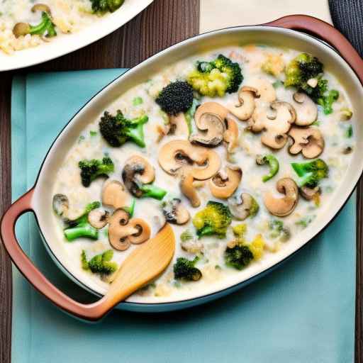 Запеканка из курицы, брокколи и риса с грибным супом