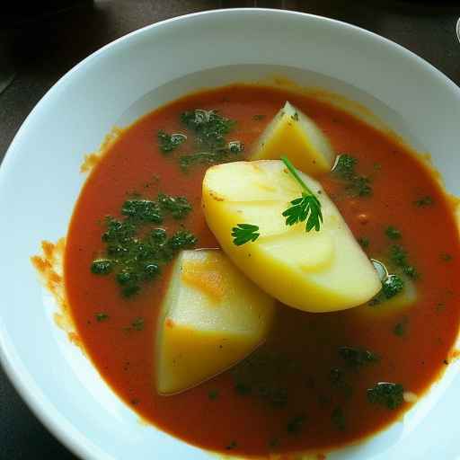 Борщ из трески и картофеля с чесноком и петрушкой