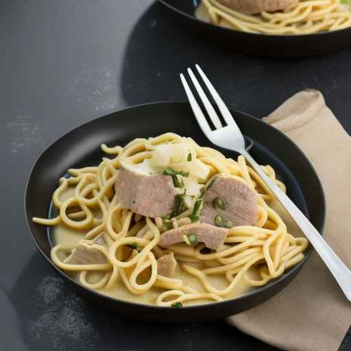 Сливочно-чесночное мясо с лапшой