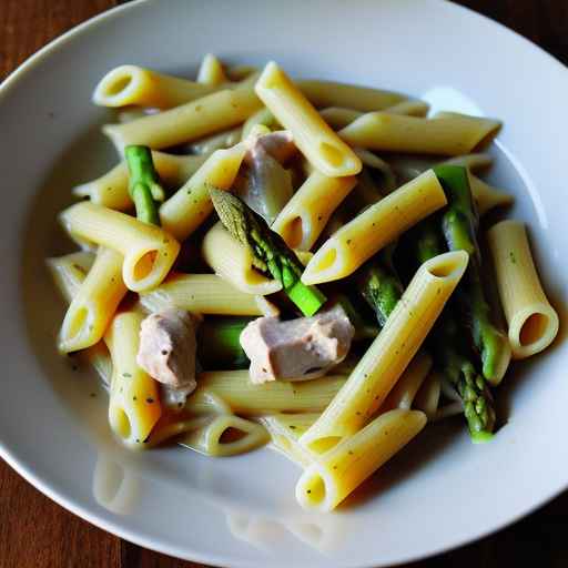 Сливочная паста с мясом и спаржей