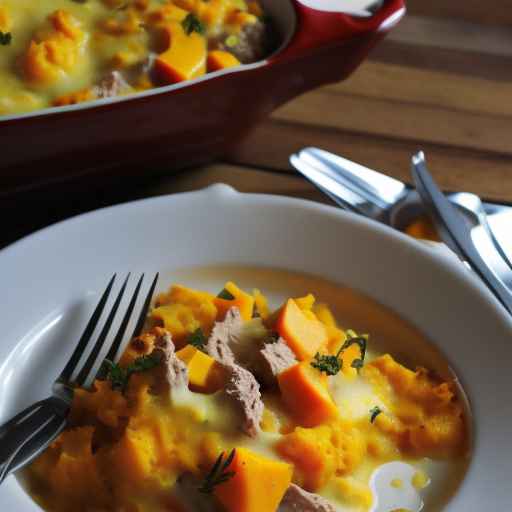 Сливочная запеканка из сквоша и мяса