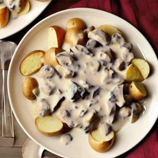 Строганов со сливками и печеным картофелем