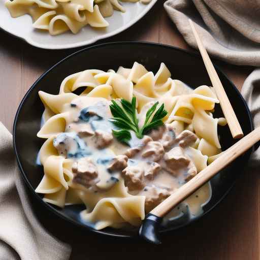 Строганов со сливками и яичной лапшой