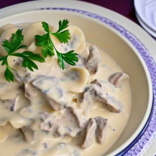 Строганов со сливками и картофельным пюре