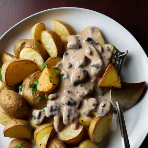 Строганов со сливками и жареным картофелем