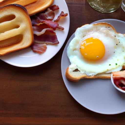 Английский завтрак с жареным яйцом, беконом и тостами