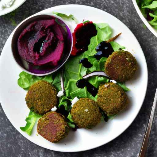 Салат из фалафеля и печеной свеклы с козьим сыром и бальзамической глазурью