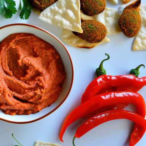 Фалафель и запеченный красный перец с чипсами из лаваша