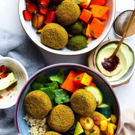 Миски с фалафелем и жареными овощами