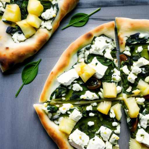Пицца из феты и оливок с ананасом и шпинатом