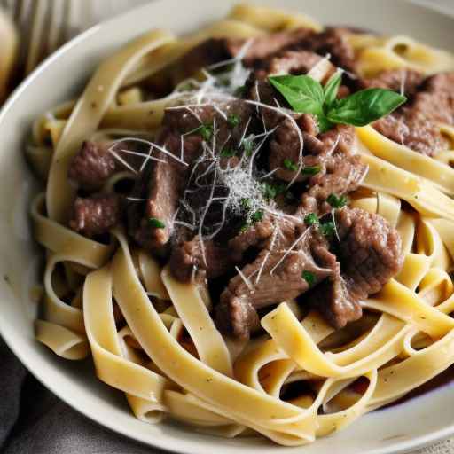 Фетучине с говядиной и соусом из красного вина