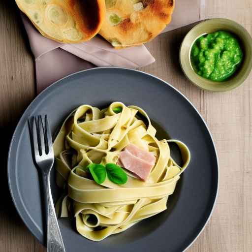 Фетучине с ветчиной и гороховым соусом