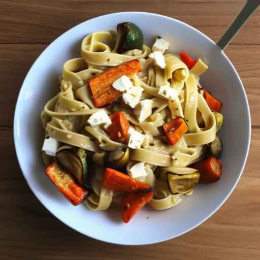 Фетучине с запеченными овощами и фетой