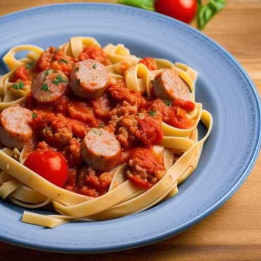 Фетучине с колбасой и томатным соусом