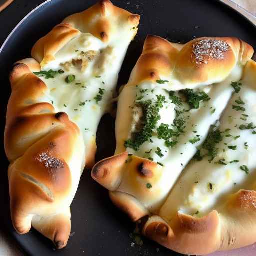 Кальцоне из чесночного хлеба с сыром моцарелла и чесночным маслом