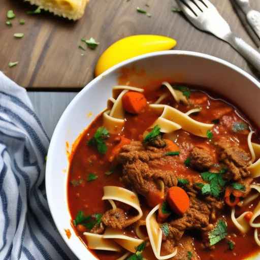 Гуляш с яичной лапшой и морковью