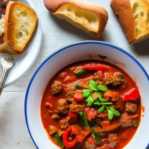 Гуляш с острой колбасой и болгарским перцем
