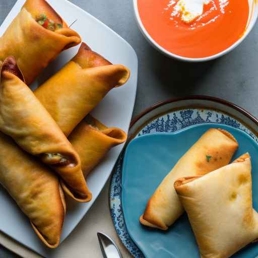 Яичные роллы с сыром гриль и томатным супом