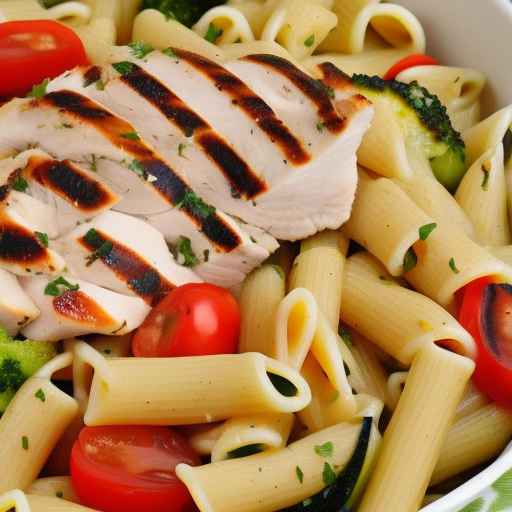 Паста с курицей и овощами на гриле