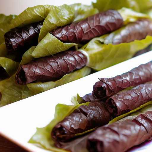Фарш из говядины и булгура, фаршированный виноградными листьями