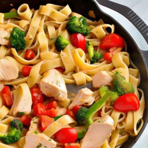 Итальянское блюдо из курицы и овощей с фетучине