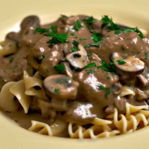Мясо по-строгановски с грибами