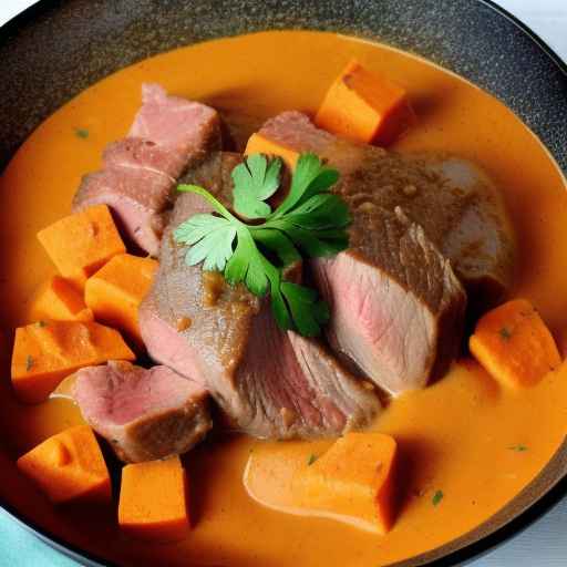 Мясо и сладкий картофель в сливочном соусе