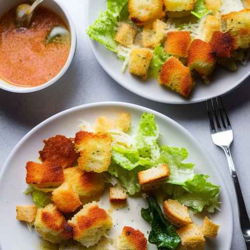 Курица с пармезаном в салате "Цезарь" и гренками
