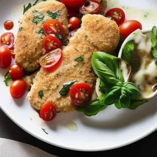 Курица с пармезаном и салатом из помидоров и базилика